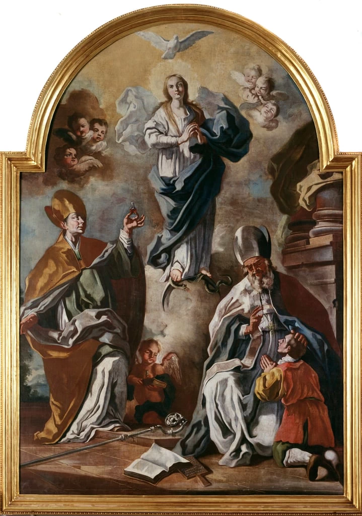 La colomba dello Spirito Santo appare sopra la Vergine con i santi - Chiesa della Madonna del Buon Consiglio, Napoli